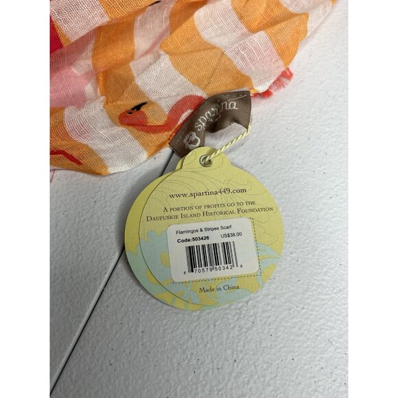 Spartina 449 Flamingos & Stripes Scarf With Tassels - Picture 3 of 5